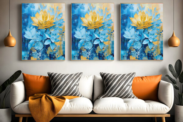 Abstract Natural Blue Color Flower Wall Art 012