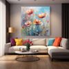 Abstract Flower Oil Painting on Canvas, Large Wall Art, Original Floral Painting-0110