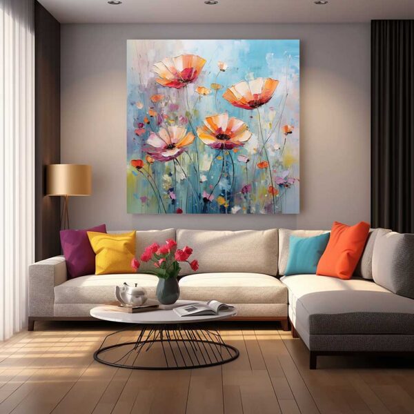 Abstract Flower Oil Painting on Canvas, Large Wall Art, Original Floral Painting-0110