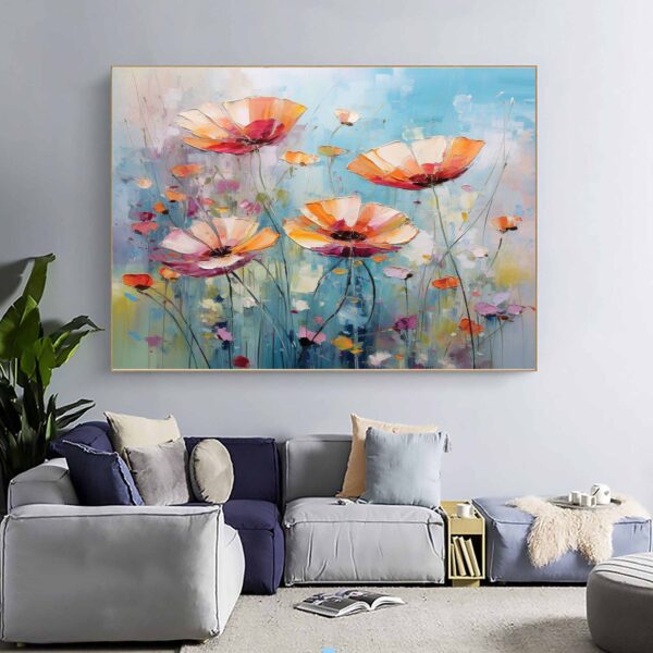 Abstract Flower Oil Painting on Canvas, Large Wall Art, Original Floral Painting-0110