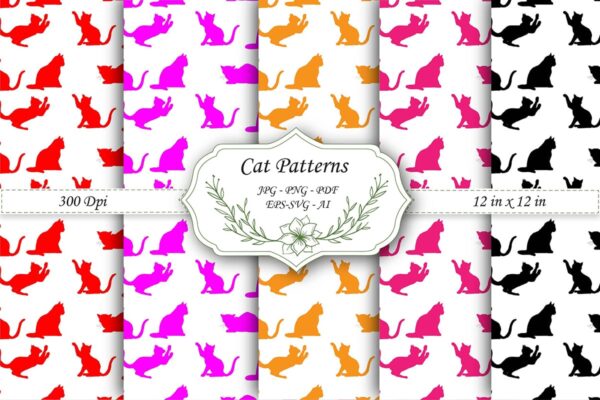 Black and White Cat Digital Paper & Seamless Pattern