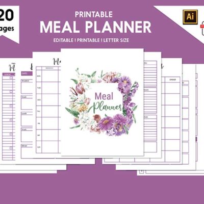 600-600 Editable Meal Planner Set | Meal Planner Bundle | Weekly Food Diary Bundle | Daily Food Journal-DP036