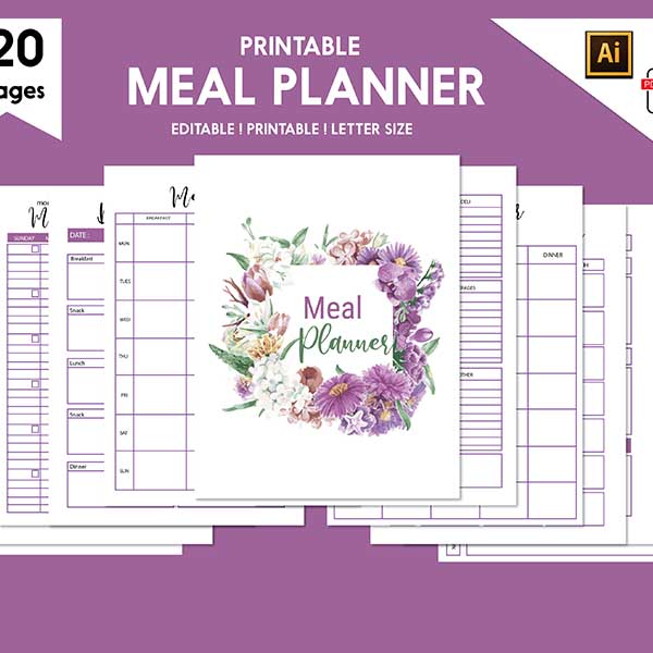Editable Meal Planner Set | Meal Planner Bundle | Weekly Food Diary Bundle | Daily Food Journal-DP036