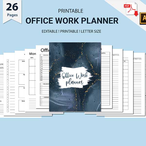 600-600 Work Planner Printable , Office Task Tracker, Office Planner-DP039