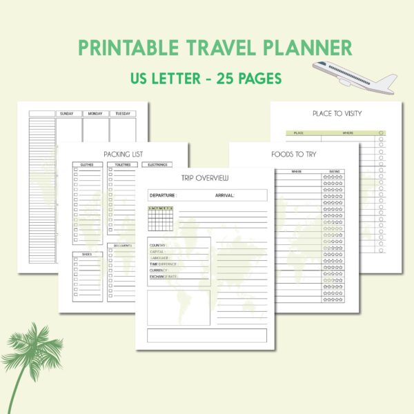 Printable Travel Planner |Travel Diary |Vacation Planner | Trip Itinerary | Travel Journal-DP029