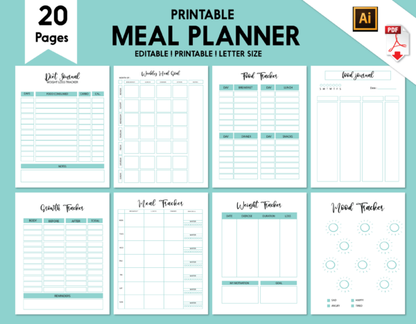 Daily Food Journal | Food Diary | Meal Plan   Meal Planner, Weekly Meal Menu Planner,Daily Food Journal-DP037