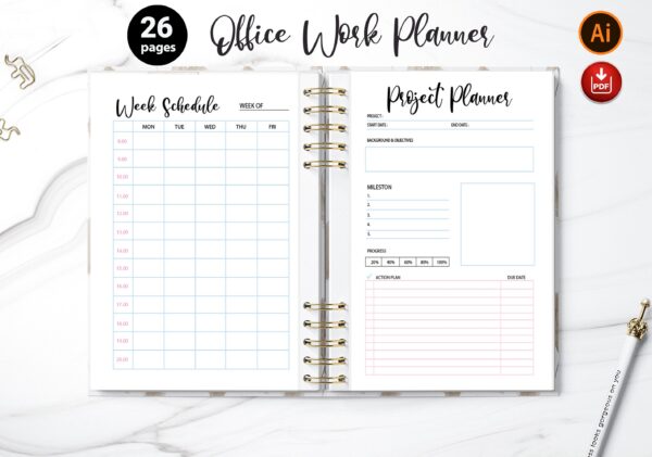 mockup 2 Office Work Planner | Office Task Tracker | Meetings List | Work Schedule| Project Checklist| Daily Planner-026