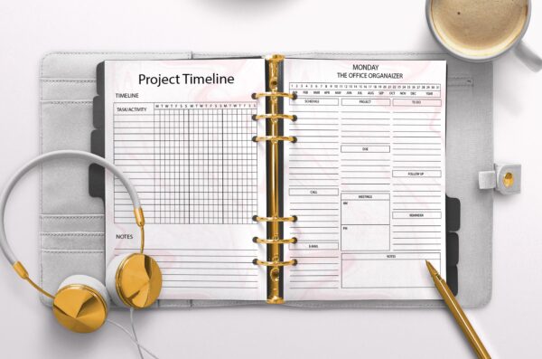 mockup 3 Work Planner Printable | Office Task Tracker | Meetings List | Work Schedule-028