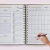 Opened sketchbook pages mockup psd on floral background Office Organizer | Work Planner Printable | Office Task Tracker | Meetings List | Work Schedule-025