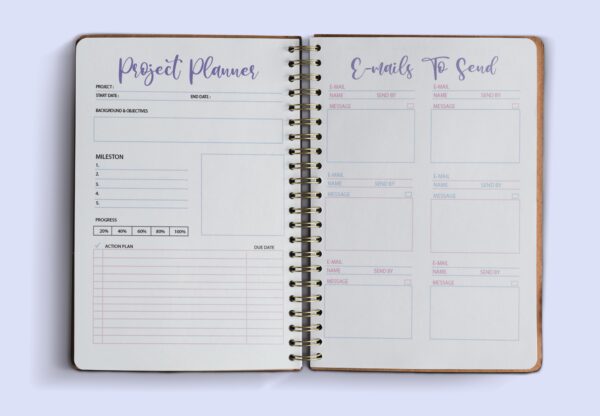Opened sketchbook pages mockup psd on floral background Work From Home Planner Printable,Work Day Organizer, Personal Daily Planner-027