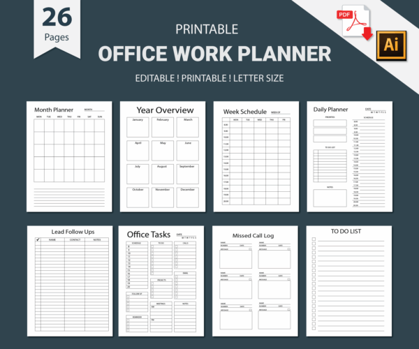 mockup-7 Work Planner Printable , Office Task Tracker, Office Planner-DP039