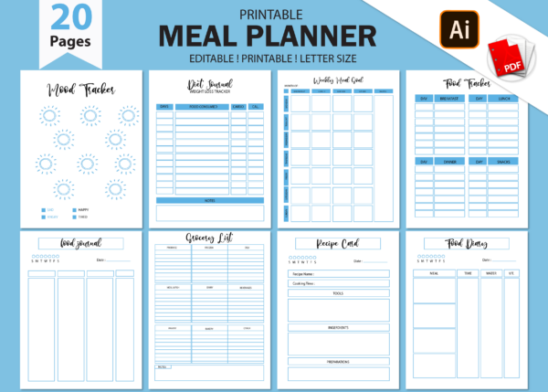 Meal Planner  | Daily Food Journal | Food Diary | Meal Plan-DP038