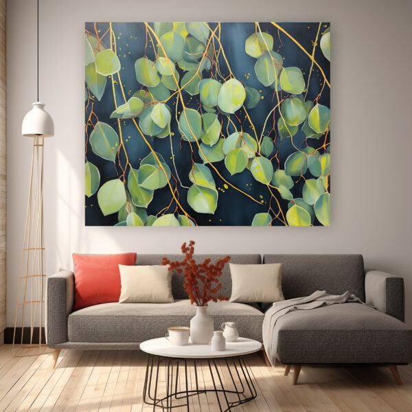 2 Eucalyptus Leaf Painting, Sage Botanical Wall Art, Neutral Impasto Canvas, Scandinavian Bedroom Decor-0147