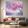 Textured Abstract Tree Oil Painting, Pink Leaf Art, Modern Nature Canvas Living Room Decor-0119