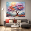 Abstract Blossom Tree Oil Painting, Colorful Floral Wall Art-0120