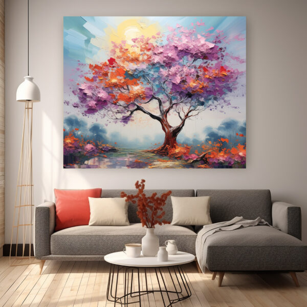 Abstract Blossom Tree Oil Painting, Colorful Floral Wall Art-0120