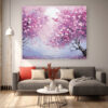 Textured Abstract Tree Oil Painting, Pink Leaf Art, Modern Nature Canvas Living Room Decor-0119