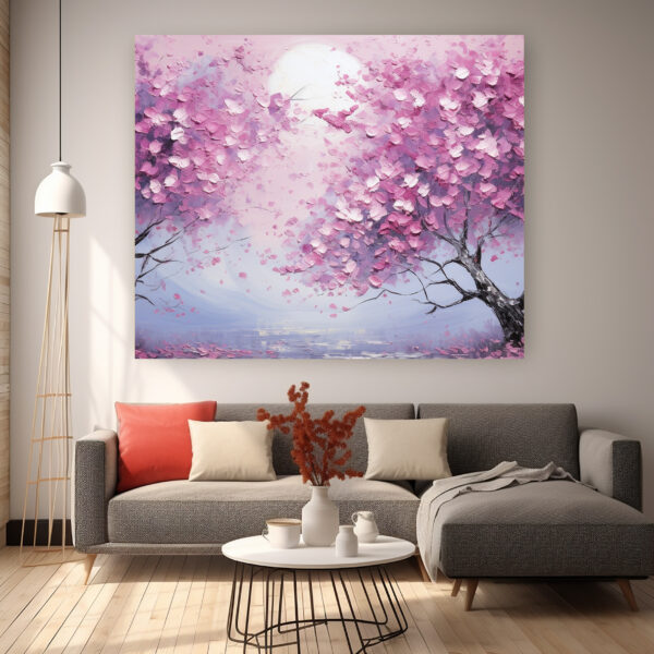 Textured Abstract Tree Oil Painting, Pink Leaf Art, Modern Nature Canvas Living Room Decor-0119