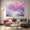 Textured Abstract Tree Oil Painting, Pink Leaf Art, Modern Nature Canvas Living Room Decor-0119
