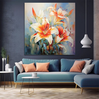 600-600 Abstract Flower Painting on Canvas Vibrant Nature Decor Large Living room Wall Art-0127