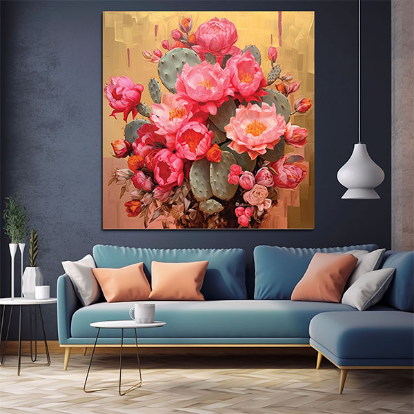 600-600 Modern Feminine Flower Decor, Bright Abstract Wall Art-0128