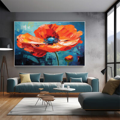 600-600 Abstract Floral Canvas Art, Vibrant Botanical Painting, Modern Wall Decor-0129