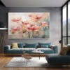 600-600 Large Textured Floral Abstract Painting Pink & Gold Botanical Wall Art-0133