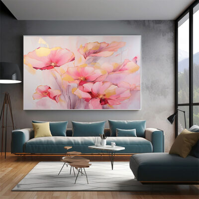 Colorful  Bouquet Wall Art Print, Pink Orange Floral Painting-0134