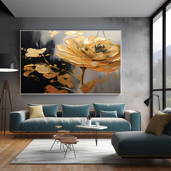 600-600 Gold Black Abstract Canvas Art, Modern Neutral Painting, Luxury Home Decor-0135