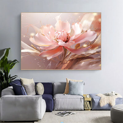 Textured Floral Painting on Canvas: Beige Abstract Flower Wall Art-0139