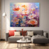 600-600 Textured Botanical Print, Pink Flower Wall Decor for Bedroom, Living Room Interior-0141