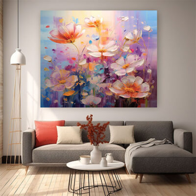 600-600 Textured Botanical Print, Pink Flower Wall Decor for Bedroom, Living Room Interior-0141