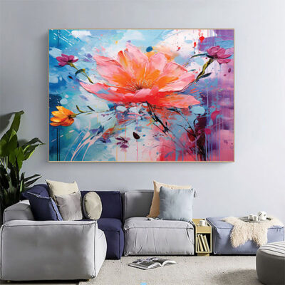 600-600 Abstract Floral Canvas Art, Vibrant Botanical Painting, Modern Wall Decor-0152