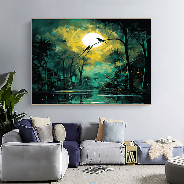 Vibrant Hummingbirds and Blossoms Canvas, Floral Bird Wall Art, Colorful Nature Painting-0155