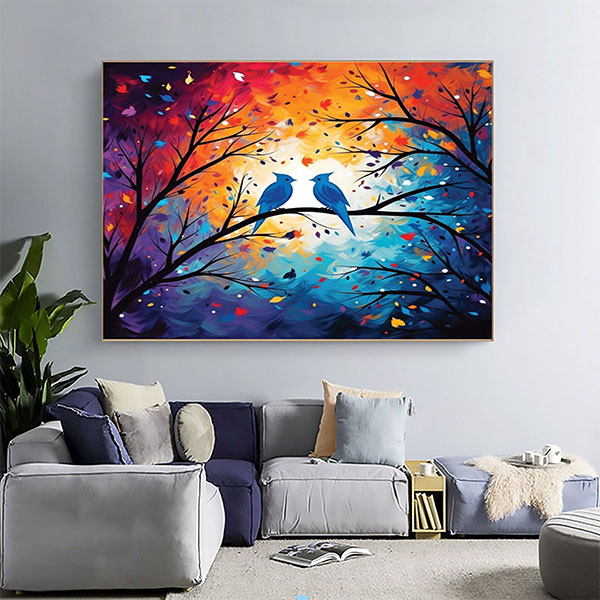 Colorful Birds on a Wire Canvas Wall Art Print Modern Abstract Living Room Decor-0156