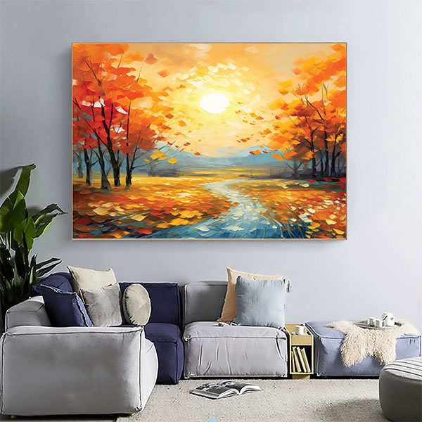 Sunset Landscape Wall Art, Wildflower Lake Print, Mountain Nature Painting, Pastel Sunset Decor-0161