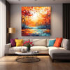Sunset River Meadow Art Print: Spring Wildflower Landscape Soft Scenery Painting-0163