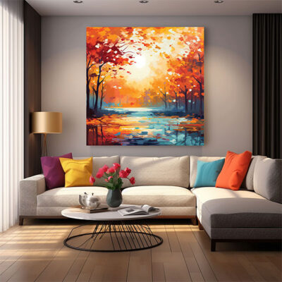Sunset River Meadow Art Print: Spring Wildflower Landscape Soft Scenery Painting-0163