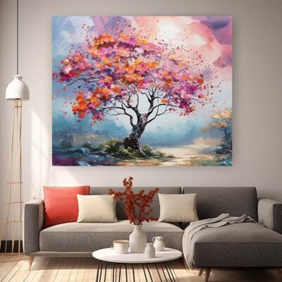 600-600 Abstract Blossom Tree Oil Painting, Colorful Floral Wall Art-0120