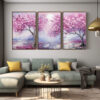 Textured Abstract Tree Oil Painting, Pink Leaf Art, Modern Nature Canvas Living Room Decor-0119