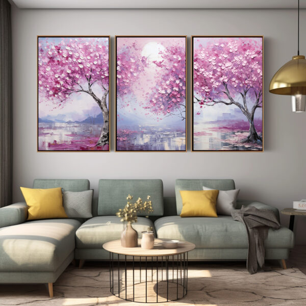Textured Abstract Tree Oil Painting, Pink Leaf Art, Modern Nature Canvas Living Room Decor-0119