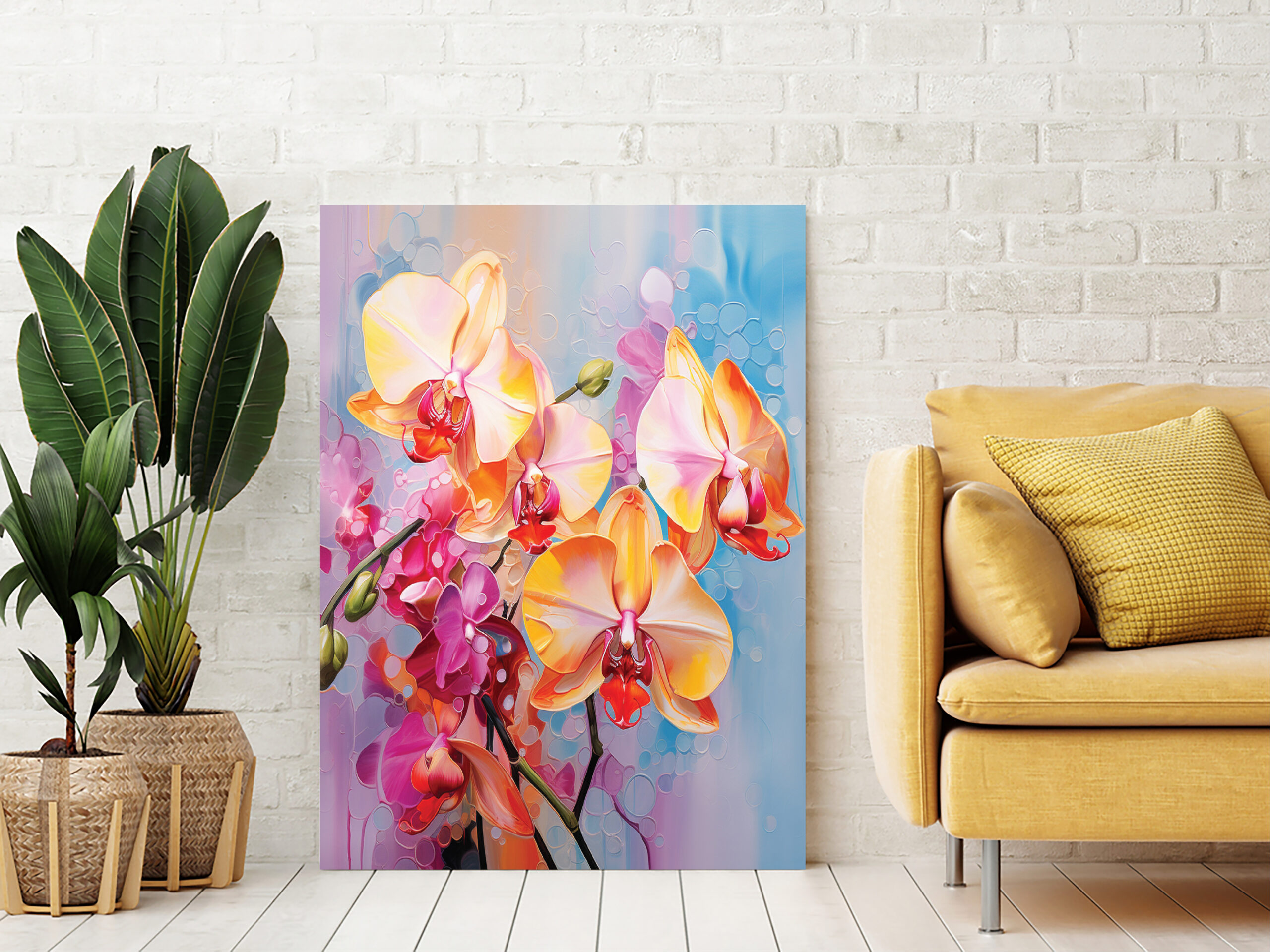 Mockup_8 Abstract Colorful Bloom Oil Painting, Thick Textured Floral Wall Art-0130