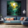 Vibrant Hummingbirds and Blossoms Canvas, Floral Bird Wall Art, Colorful Nature Painting-0155