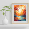 Sunset River Meadow Art Print: Spring Wildflower Landscape Soft Scenery Painting-0163