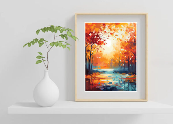 Sunset River Meadow Art Print: Spring Wildflower Landscape Soft Scenery Painting-0163