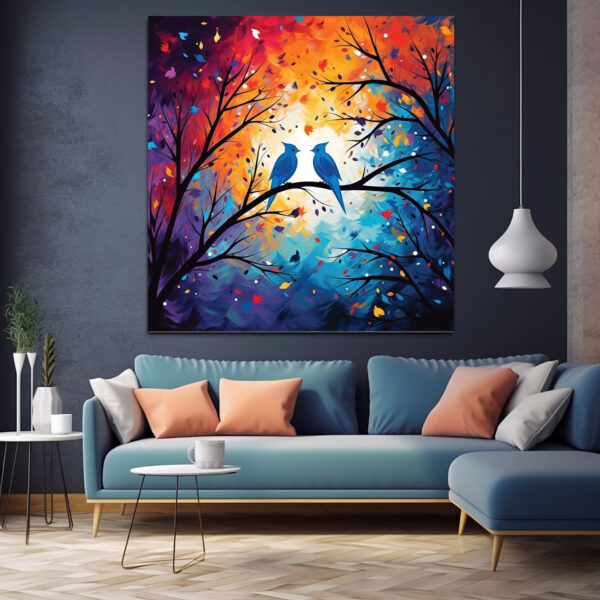 Colorful Birds on a Wire Canvas Wall Art Print Modern Abstract Living Room Decor-0156