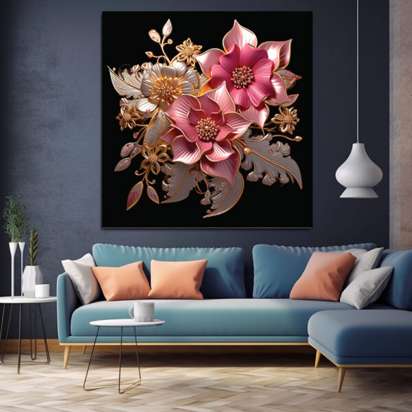 mockup 1 (5) Black Gold Floral Wall Art, Luxury Botanical Canvas Print, Moody Office Decor-0138