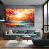 Sunset River Meadow Art Print: Spring Wildflower Landscape Soft Scenery Painting-0163