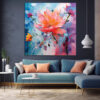 Abstract Floral Canvas Art, Vibrant Botanical Painting, Modern Wall Decor-0152