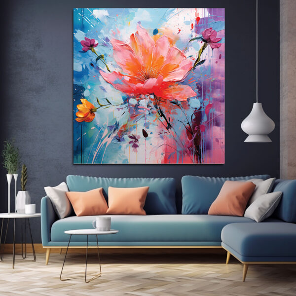 Abstract Floral Canvas Art, Vibrant Botanical Painting, Modern Wall Decor-0152